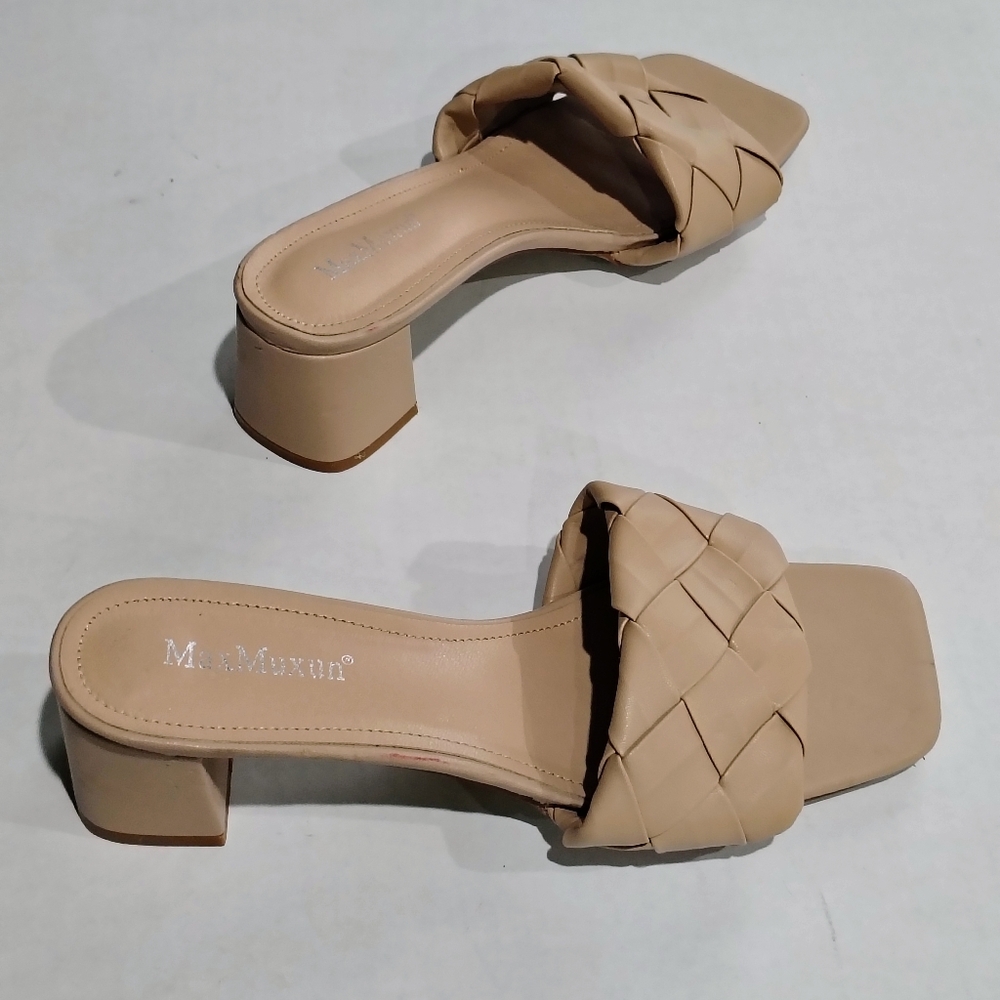 MaxMuxum Nude Braided Block Heel Slide Size 9
